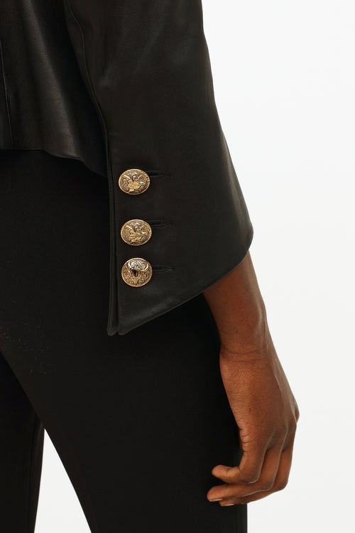 Balmain Black Leather Structured Blazer