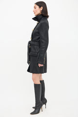 Balmain Black Leather & Shearling Coat