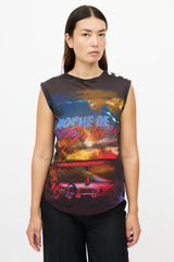 Balmain Black & Multi Linen Graphic Tank