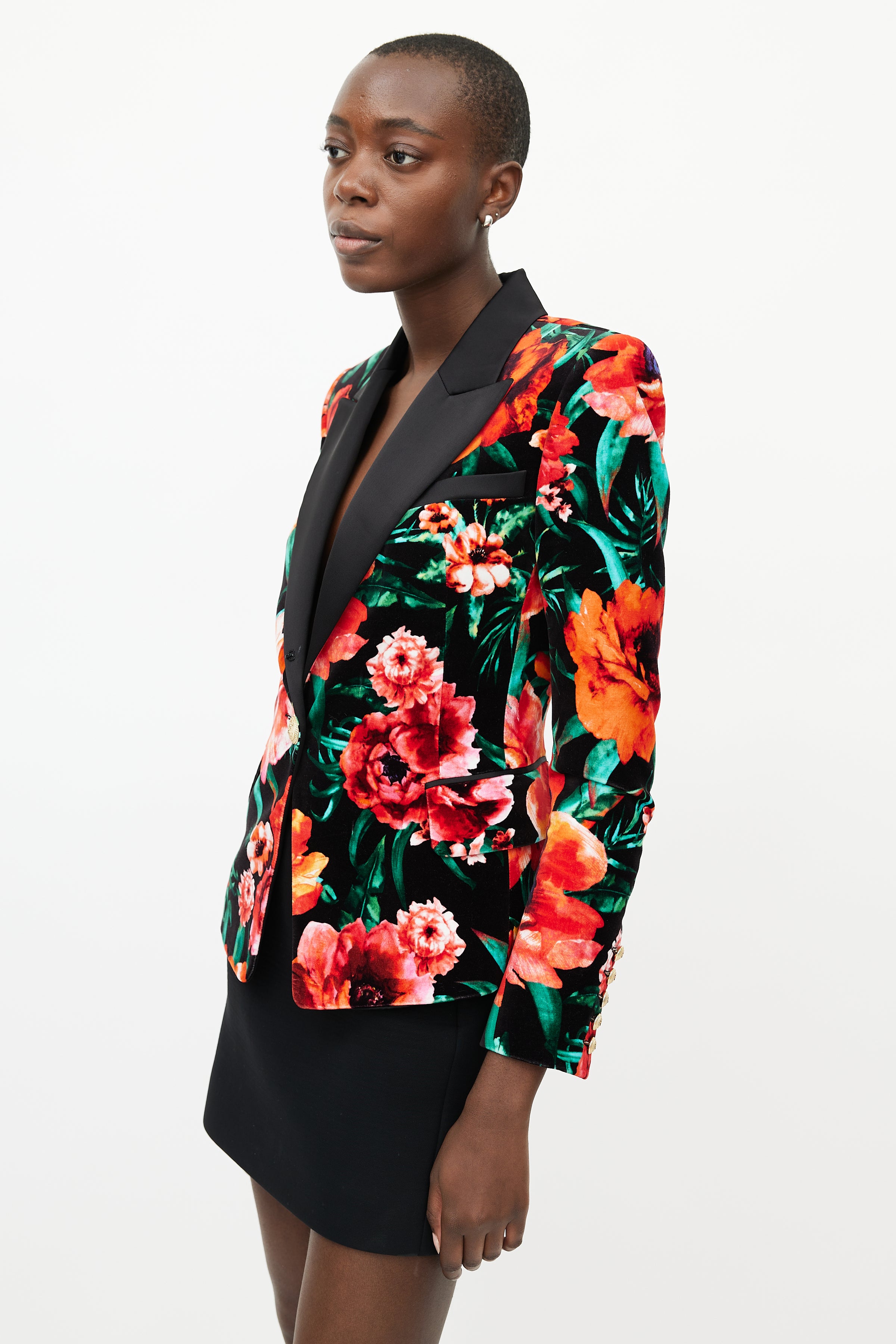 Balmain // Black Multicolour Floral Velvet Blazer – VSP Consignment