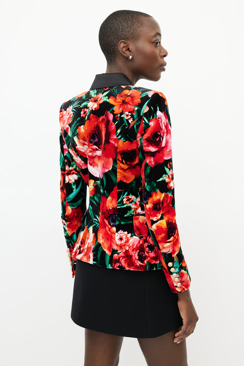 Balmain Black & Multicolour Floral Velvet Blazer