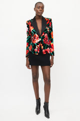 Balmain Black & Multicolour Floral Velvet Blazer