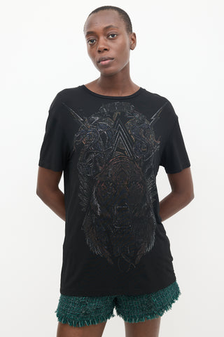 Balmain Black & Multicolour Graphic T-Shirt