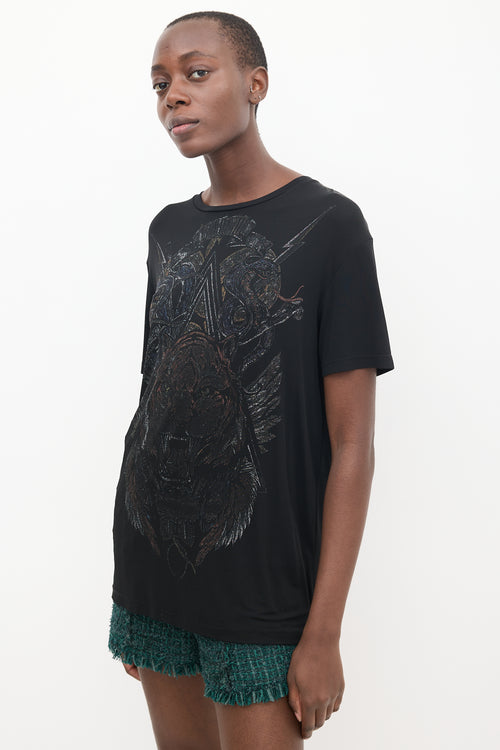 Balmain Black & Multicolour Graphic T-Shirt