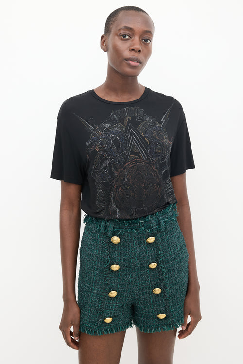 Balmain Black & Multicolour Graphic T-Shirt