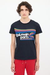 Balmain Black & Multicolour Rainbow Logo T-Shirt