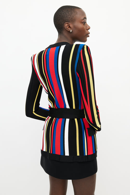 Balmain Black & Multicolour Striped Knit Cardigan