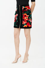 Balmain Black & Multicolour Velour Floral Skirt