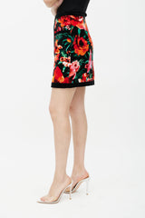 Balmain Black & Multicolour Velour Floral Skirt