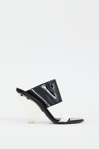 Balmain Black & White Patent Lory Logo Heel