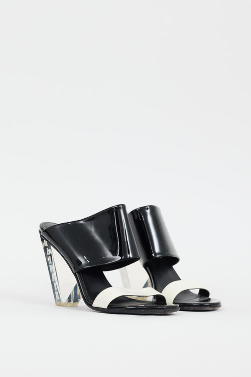 Balmain Black & White Patent Lory Logo Heel