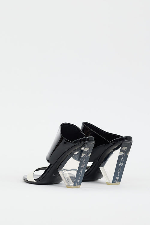 Balmain Black & White Patent Lory Logo Heel