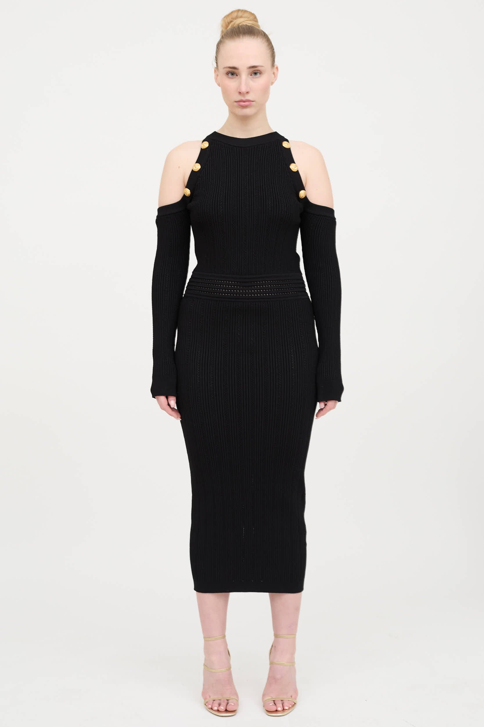 balmain cut out dress Balmain Cut-Out Detailed Midi Dress In Black