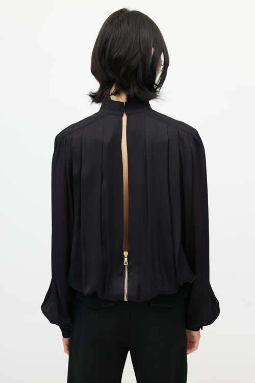Balmain Black Silk Drape Blouse