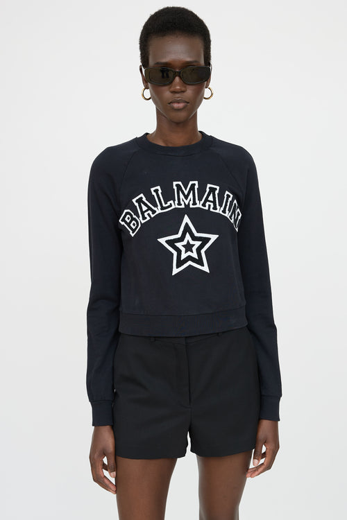 Balmain Logo Crop Crewneck Sweater