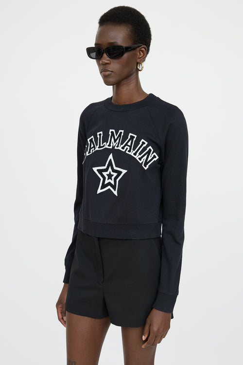Balmain Logo Crop Crewneck Sweater