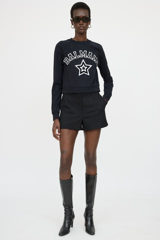 Balmain Logo Crop Crewneck Sweater
