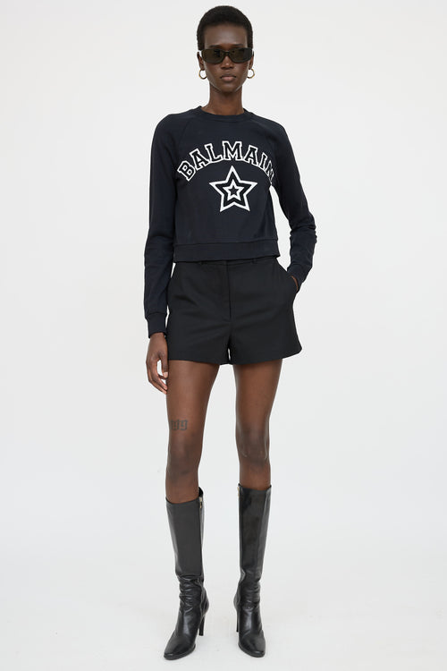 Balmain Logo Crop Crewneck Sweater