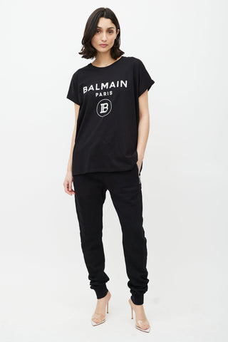 Balmain Black & White Cuffled Logo T-Shirt