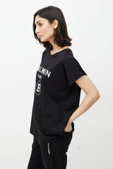 Balmain Black & White Cuffled Logo T-Shirt