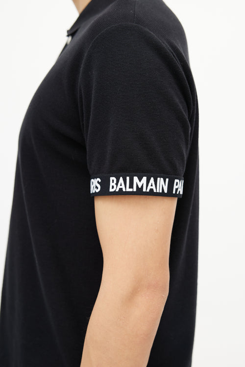 Balmain Black & White Knit Logo Polo