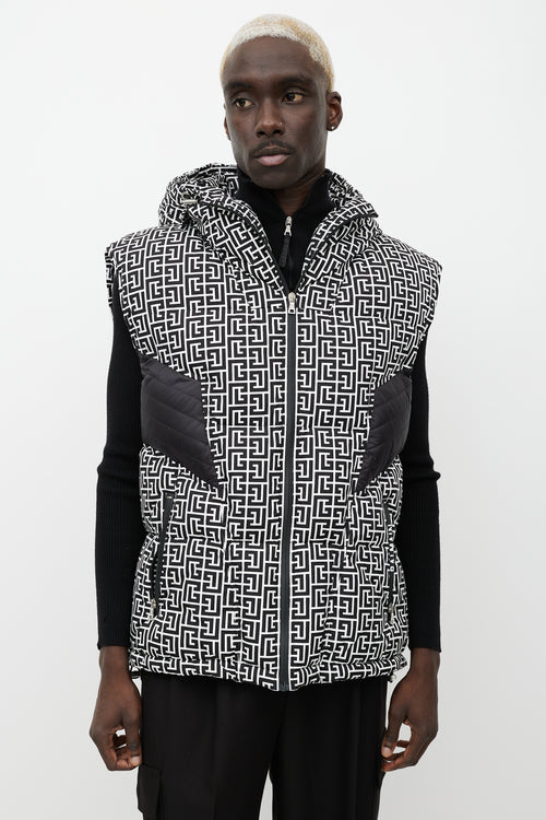 Balmain Black & White Monogram Puffer Vest