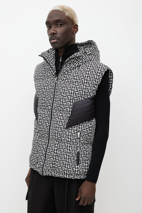 Balmain Black & White Monogram Puffer Vest