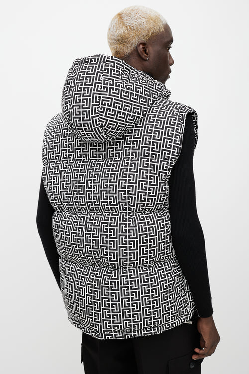 Balmain Black & White Monogram Puffer Vest