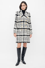 Balmain Black & White Tweed Double Breasted Coat