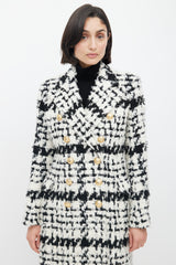 Balmain Black & White Tweed Double Breasted Coat