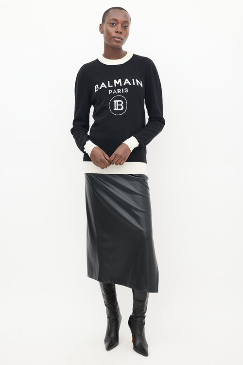 Balmain Black & White Wool Knit Logo Sweater