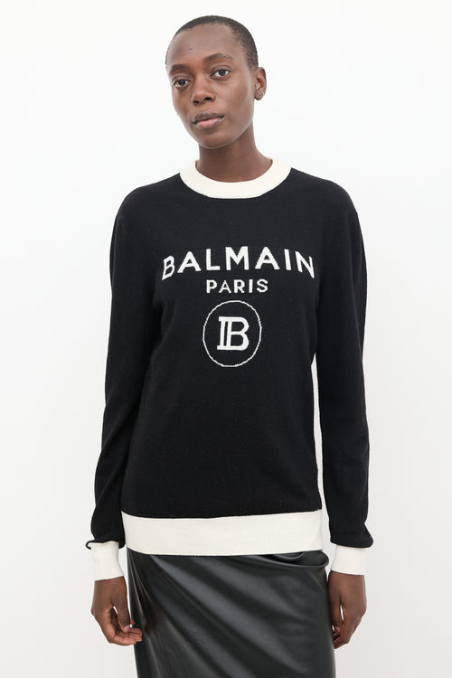 Balmain Black & White Wool Knit Logo Sweater