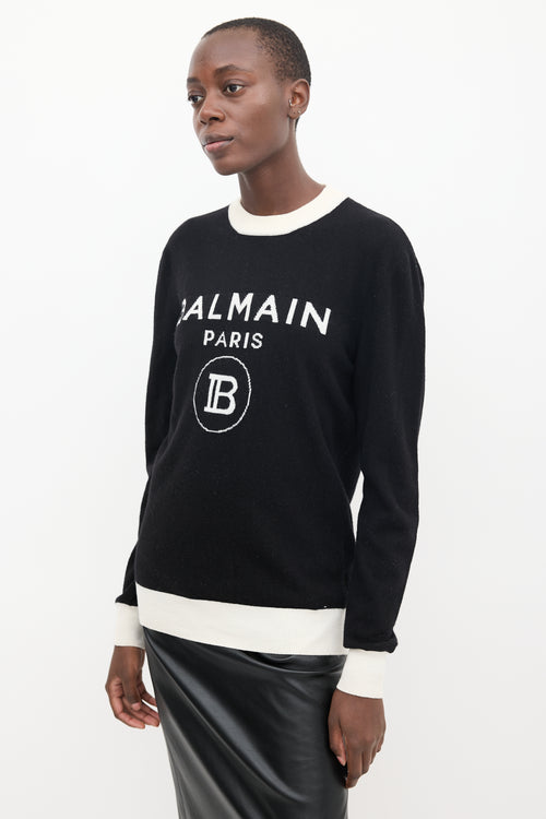 Balmain Black & White Wool Knit Logo Sweater