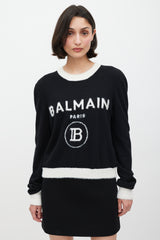 Balmain Black & White Wool Knit Logo Sweater