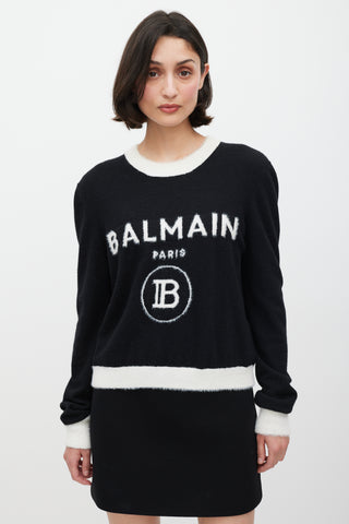 Balmain Black & White Wool Knit Logo Sweater