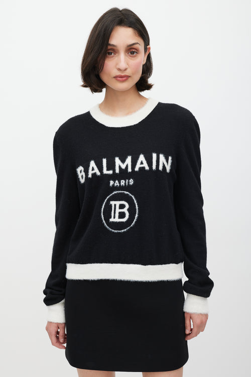 Balmain Black & White Wool Knit Logo Sweater