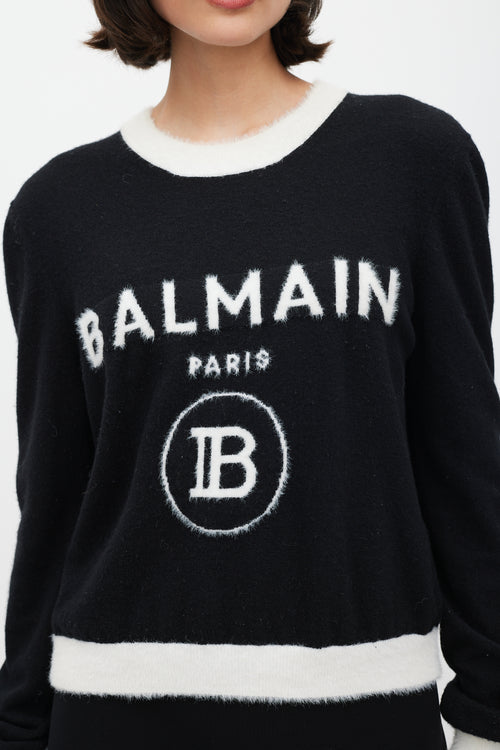 Balmain Black & White Wool Knit Logo Sweater