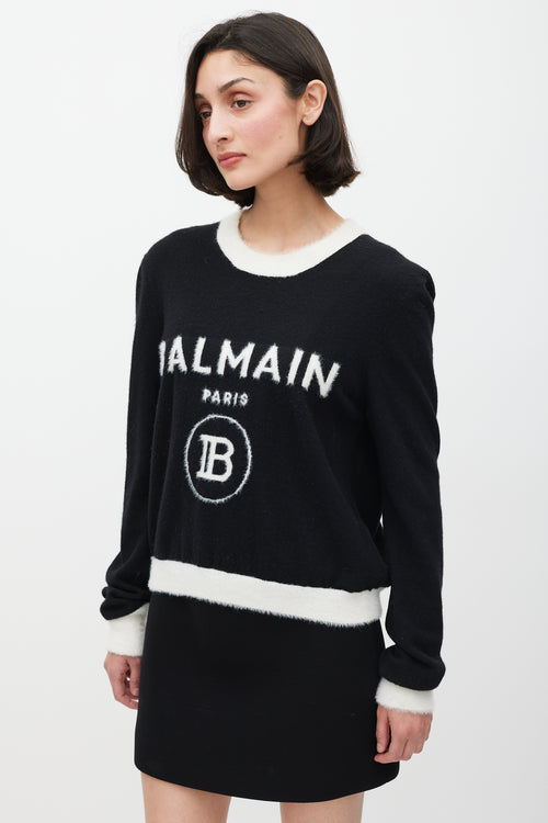 Balmain Black & White Wool Knit Logo Sweater