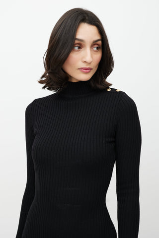 Balmain Black & Wool Ribbed Sweater Dress