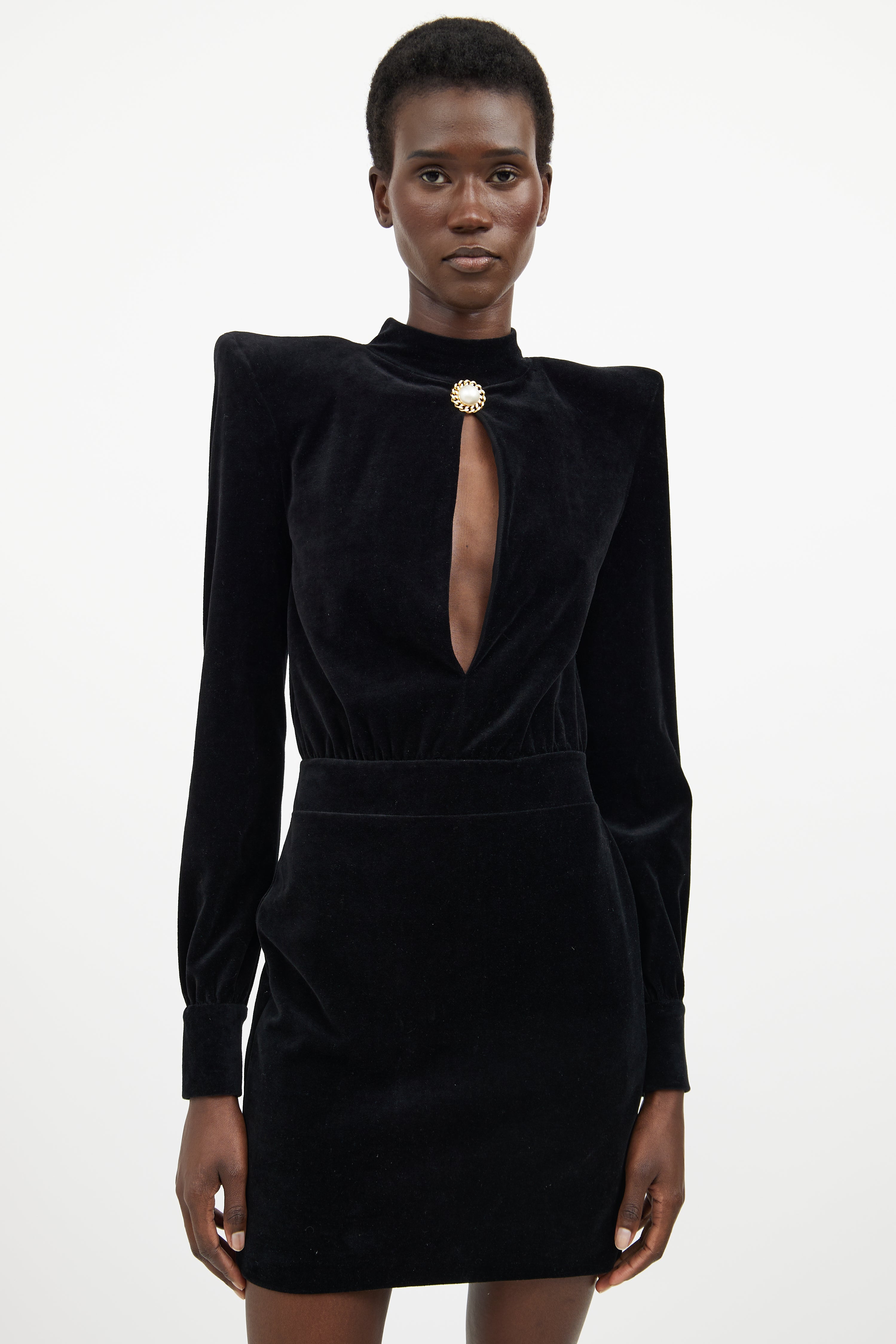 Balmain // Velvet Padded Shoulder Dress VSP Consignment Balmain // Velvet Padded Shoulder Dress VSP Consignment