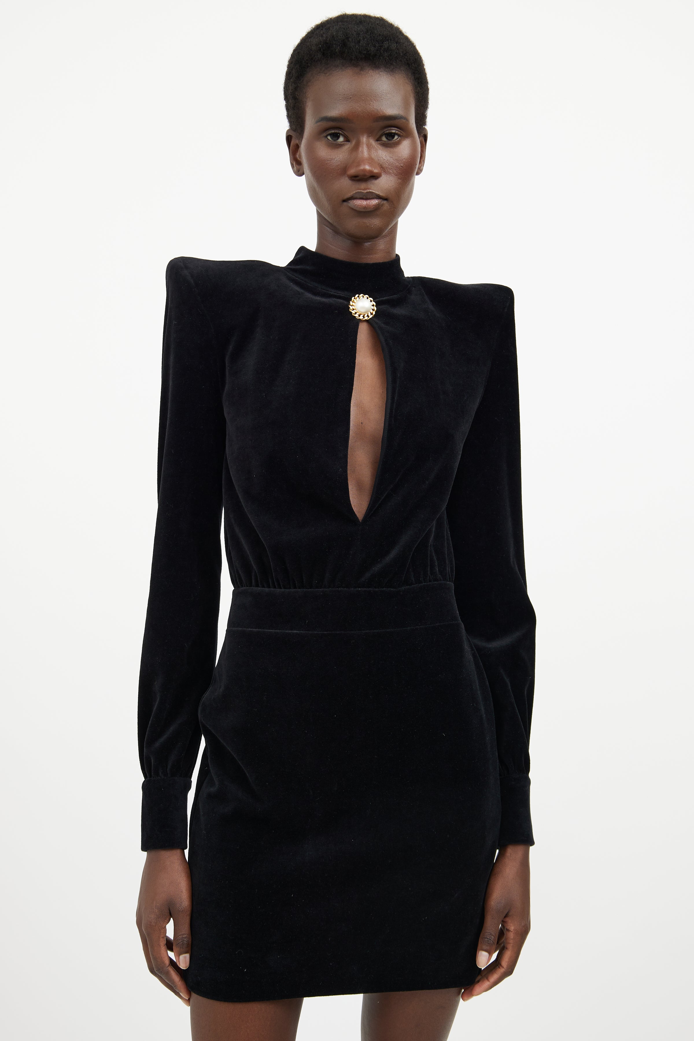 Balmain // Velvet Padded Shoulder Dress VSP Consignment Balmain // Velvet Padded Shoulder Dress VSP Consignment