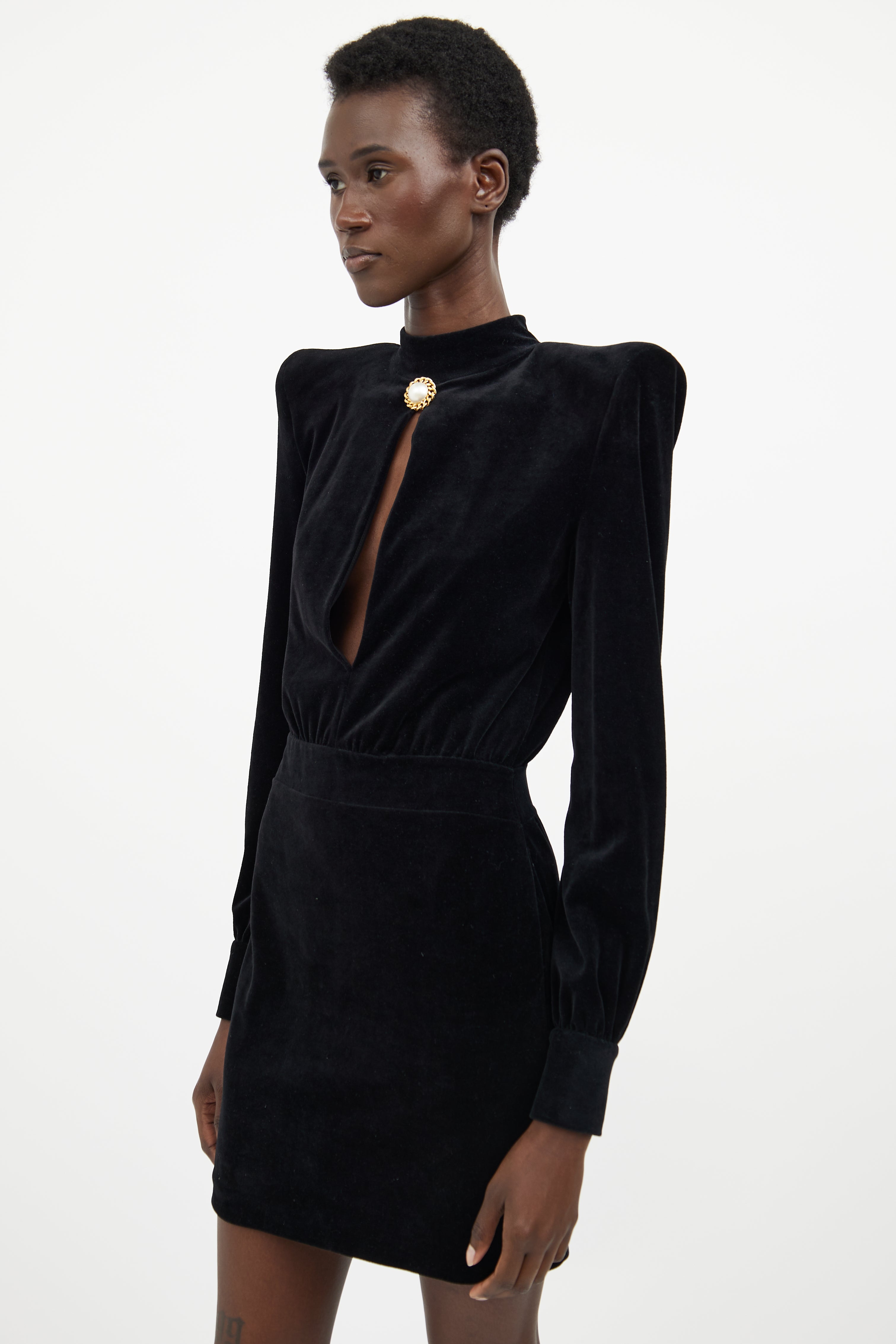 Balmain // Velvet Padded Shoulder Dress VSP Consignment Balmain // Velvet Padded Shoulder Dress VSP Consignment