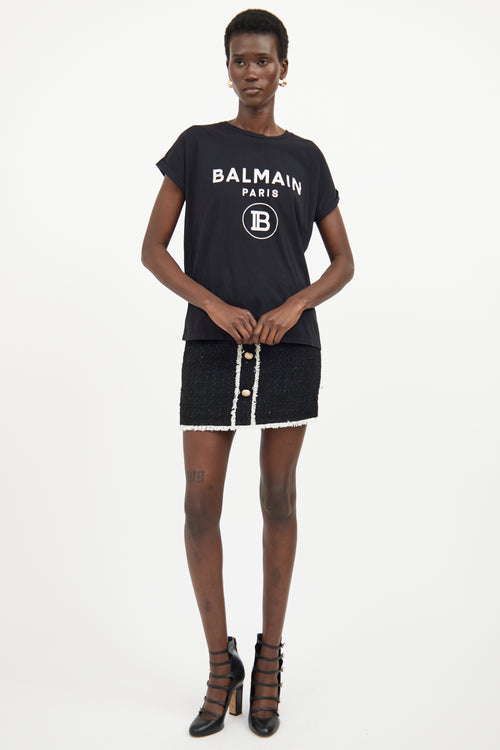 Balmain Black & White Logo Short Sleeve T-shirt