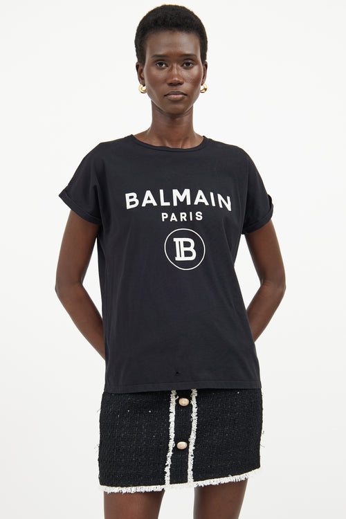 Balmain Black & White Logo Short Sleeve T-shirt