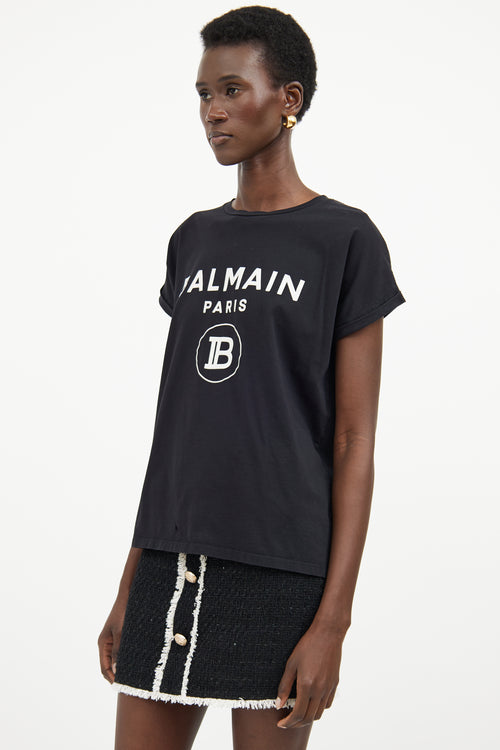 Balmain Black & White Logo Short Sleeve T-shirt