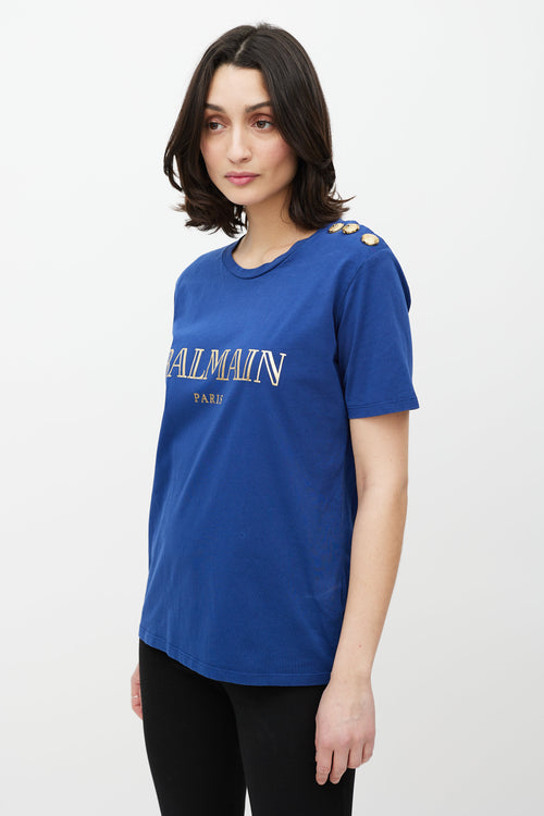 Balmain Blue & Gold Logo T-Shirt