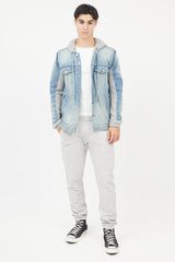Balmain Blue & Grey Hybird Sweatshirt Denim Jacket