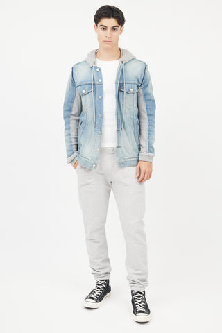 Balmain Blue & Grey Hybird Sweatshirt Denim Jacket