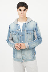 Balmain Blue & Grey Hybird Sweatshirt Denim Jacket
