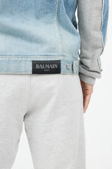 Balmain Blue & Grey Hybird Sweatshirt Denim Jacket